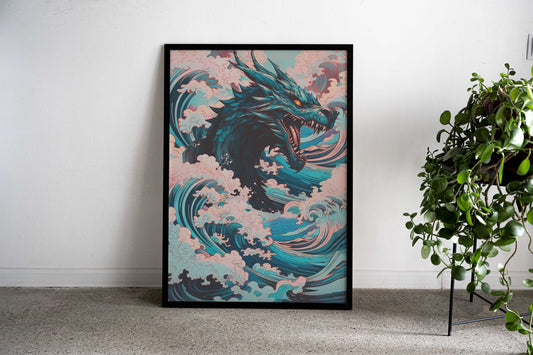 Kanagawa Dragon Asian Asian Style Poster | Wall Art for Home & Office | High-Quality Print - High-Quality Premium Wall Art Decor Sticker