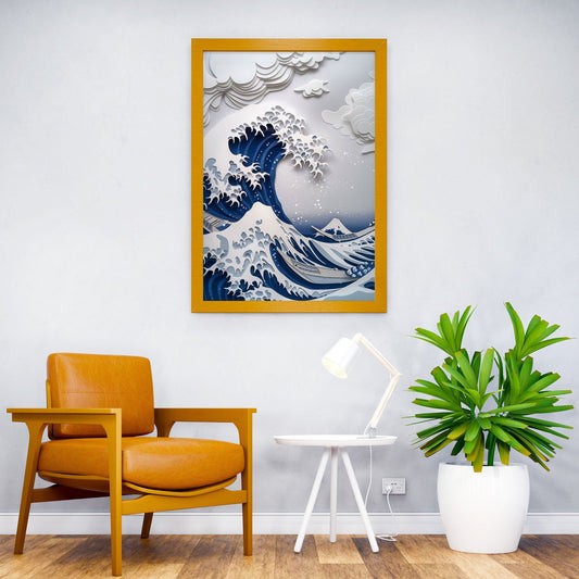 Kanagawa Flat Paper Craft Asian Style Poster | Wall Art for Home & Office | High-Quality Print - High-Quality Visual Display