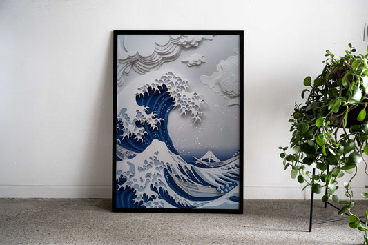 Kanagawa Flat Paper Craft Asian Style Poster | Wall Art for Home & Office | High-Quality Print - High-Quality Visual Display