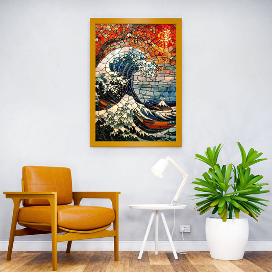 Kanagawa Stained Glass Art Asian Style Poster | Wall Art for Home & Office | High-Quality Print - High-Quality Visual Display