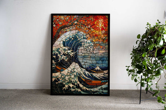 Kanagawa Stained Glass Art Asian Style Poster | Wall Art for Home & Office | High-Quality Print - High-Quality Visual Display