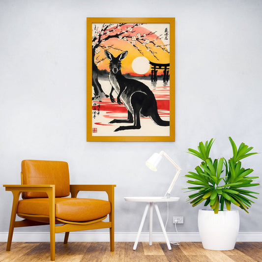 Kangaroo Japan Painting Asian Style Poster | Wall Art for Home & Office | High-Quality Print - High-Quality Visual Display