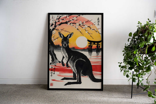 Kangaroo Japan Painting Asian Style Poster | Wall Art for Home & Office | High-Quality Print - High-Quality Visual Display