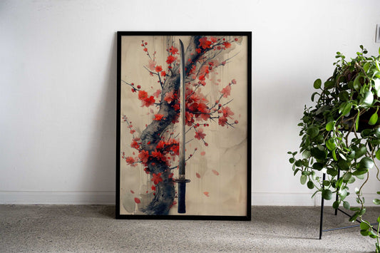 Katana Cherry Blossom Tree Asian Style Poster | Wall Art for Home & Office | High-Quality Print - High-Quality Visual Display