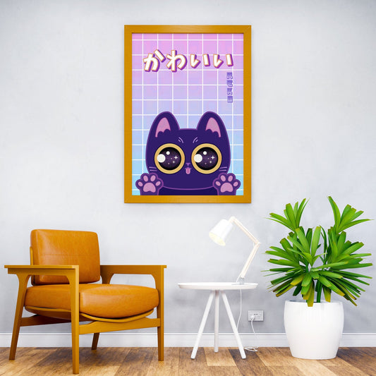 Kawaii Vaporware Cat Asian Style Poster | Wall Art for Home & Office | High-Quality Print - High-Quality Visual Display