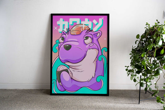 Kawauso Vaporwave Otter Asian Style Poster | Wall Art for Home & Office | High-Quality Print - High-Quality Visual Display