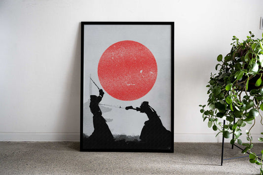 Kendo Duel Silhouette Asian Style Poster | Wall Art for Home & Office | High-Quality Print - High-Quality Visual Display
