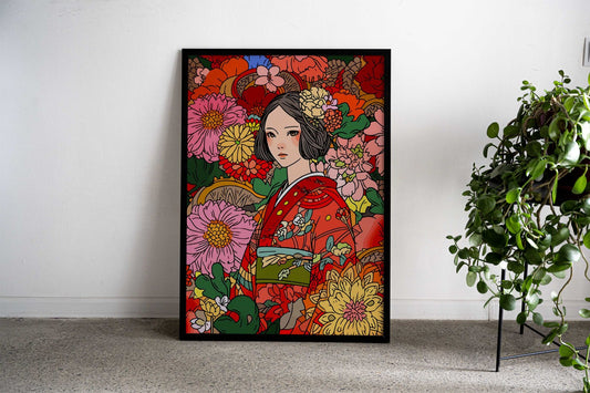 Kimono Flowers Asian Art Asian Style Poster | Wall Art for Home & Office | High-Quality Print - High-Quality Visual Display