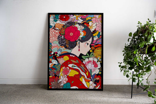 Kimono Flowers Japan Art Asian Style Poster | Wall Art for Home & Office | High-Quality Print - High-Quality Visual Display
