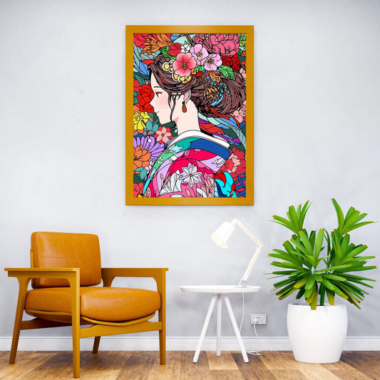 Kimono Girl Flower Hair Asian Style Poster | Wall Art for Home & Office | High-Quality Print - High-Quality Visual Display