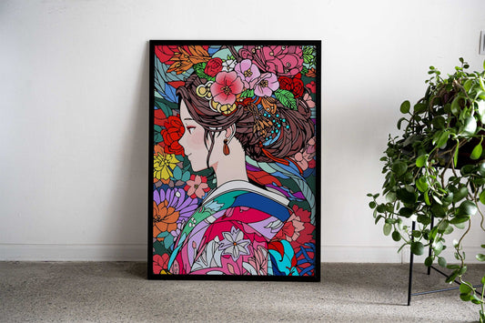 Kimono Girl Flower Hair Asian Style Poster | Wall Art for Home & Office | High-Quality Print - High-Quality Visual Display