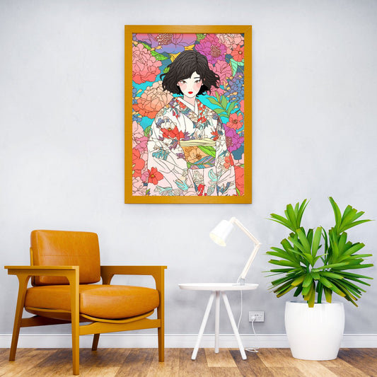 Kimono Girl with Flowers Asian Style Poster | Wall Art for Home & Office | High-Quality Print - High-Quality Visual Display
