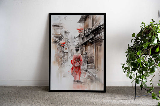 Kimono Old Street Asian Style Poster | Wall Art for Home & Office | High-Quality Print - High-Quality Visual Display