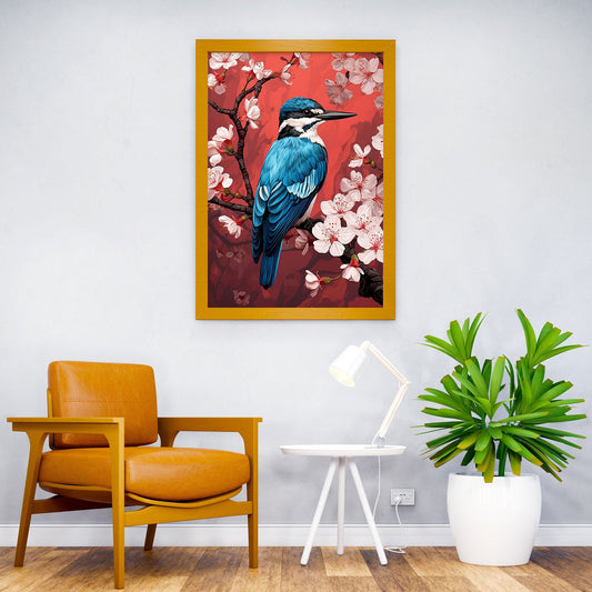 Kingfisher Cherry Blossum Asian Style Poster | Wall Art for Home & Office | High-Quality Print - High-Quality Visual Display