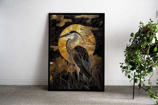 Kintsugi Heron Asian Style Poster | Wall Art for Home & Office | High-Quality Print - High-Quality Visual Display