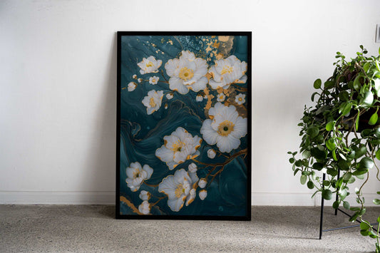 Kintsugi White Flowers Asian Style Poster | Wall Art for Home & Office | High-Quality Print - High-Quality Visual Display