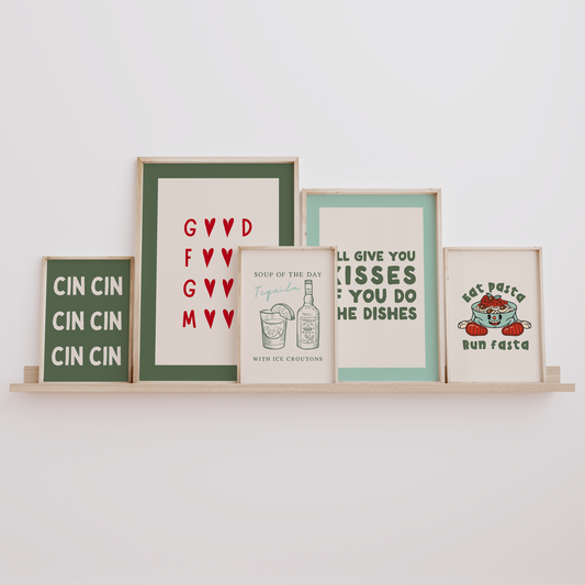 Good Food Good Mood | Red and Olive Green | Art Print - High-Quality Premium Wall Art Decor Sticker