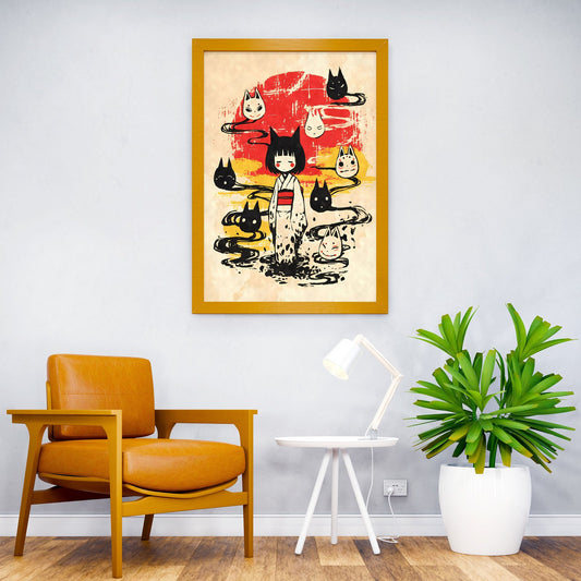 Kitsune Girl and Masks Yokai Asian Style Poster | Wall Art for Home & Office | High-Quality Print - High-Quality Visual Display
