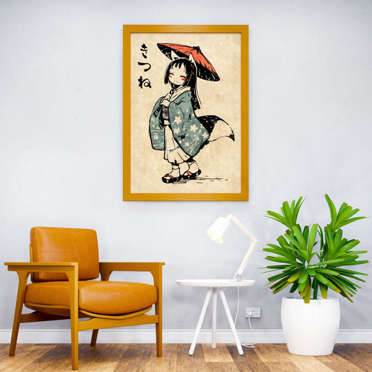 Kitsune Girl in Kimono Yokai Asian Style Poster | Wall Art for Home & Office | High-Quality Print - High-Quality Visual Display