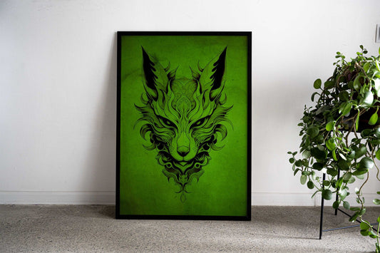 Kitsune Mask Green No2 Asian Style Poster | Wall Art for Home & Office | High-Quality Print - High-Quality Visual Display