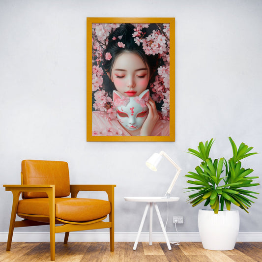 Kitsune Mask and Cherry Blossoms Asian Style Poster | Wall Art for Home & Office | High-Quality Print - High-Quality Visual Display