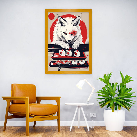 Kitsune eating Sushi Asian Style Poster | Wall Art for Home & Office | High-Quality Print - High-Quality Visual Display