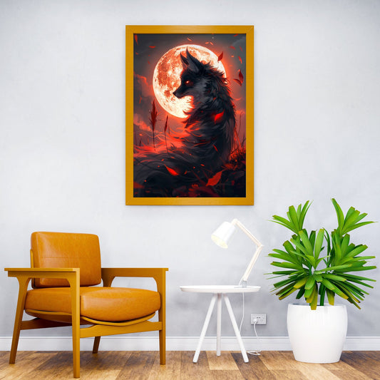 Kitsune fox and red moon Asian Style Poster | Wall Art for Home & Office | High-Quality Print - High-Quality Visual Display