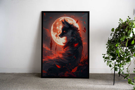 Kitsune fox and red moon Asian Style Poster | Wall Art for Home & Office | High-Quality Print - High-Quality Visual Display
