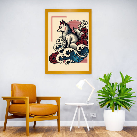 Kitsune on Waves Asian Style Poster | Wall Art for Home & Office | High-Quality Print - High-Quality Visual Display