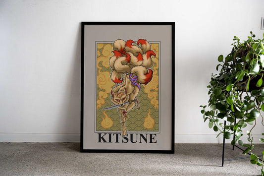 Kitsune with Nine Tails Asian Style Poster | Wall Art for Home & Office | High-Quality Print - High-Quality Visual Display