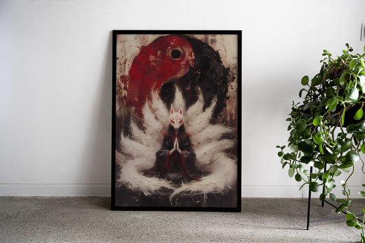 Kitsune with Yin Yang Asian Style Poster | Wall Art for Home & Office | High-Quality Print - High-Quality Visual Display