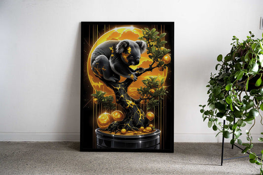 Koala Bonsai in Gold Asian Style Poster | Wall Art for Home & Office | High-Quality Print - High-Quality Visual Display