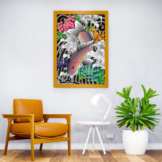 Koi Chrysanthemum flower Asian Style Poster | Wall Art for Home & Office | High-Quality Print - High-Quality Visual Display
