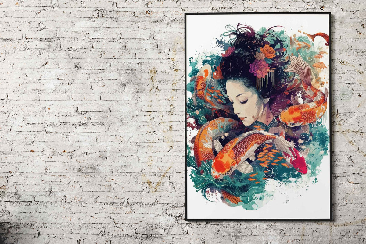 Koi Fish Geisha Japan Asian Style Poster | Wall Art for Home & Office | High-Quality Print - High-Quality Visual Display