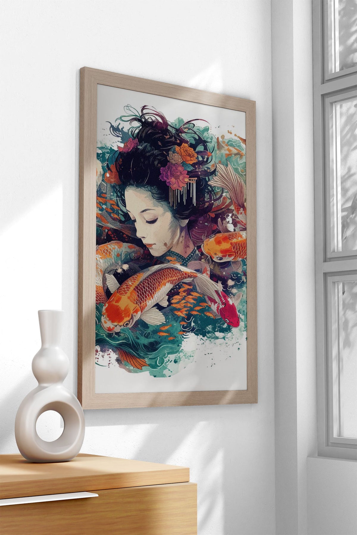 Koi Fish Geisha Japan Asian Style Poster | Wall Art for Home & Office | High-Quality Print - High-Quality Visual Display