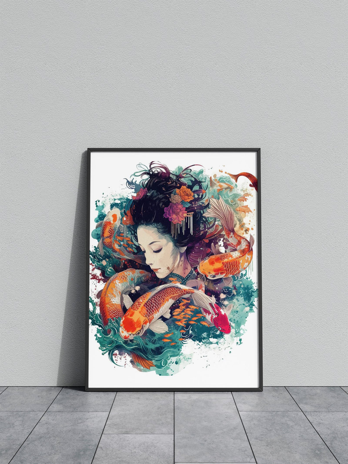 Koi Fish Geisha Japan Asian Style Poster | Wall Art for Home & Office | High-Quality Print - High-Quality Visual Display