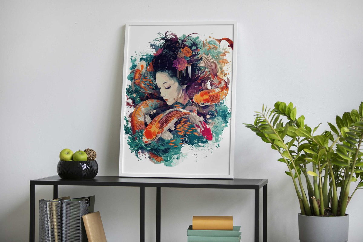 Koi Fish Geisha Japan Asian Style Poster | Wall Art for Home & Office | High-Quality Print - High-Quality Visual Display