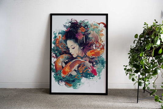 Koi Fish Geisha Japan Asian Style Poster | Wall Art for Home & Office | High-Quality Print - High-Quality Visual Display