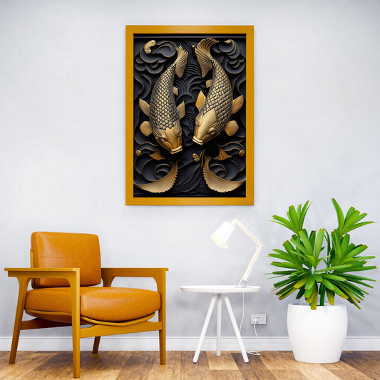 Koi Fish Gold Relief Deco Asian Style Poster | Wall Art for Home & Office | High-Quality Print - High-Quality Visual Display