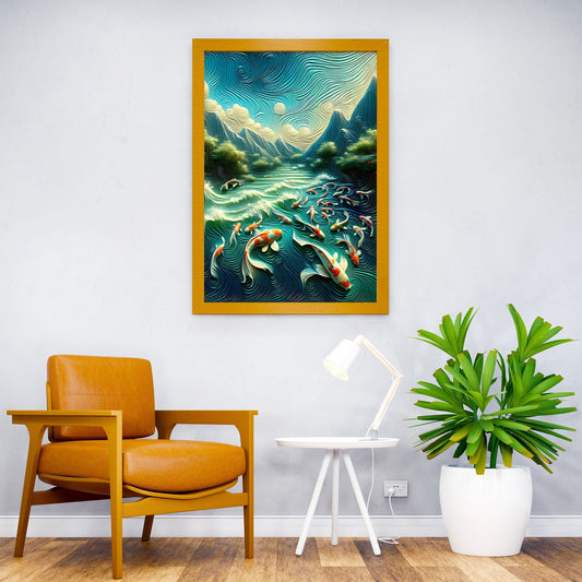 Koi Fish Pond Mountains Asian Style Poster | Wall Art for Home & Office | High-Quality Print - High-Quality Visual Display