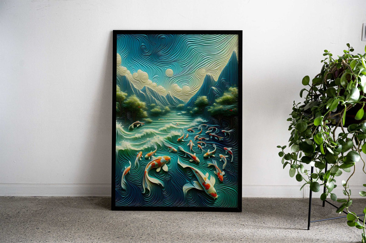 Koi Fish Pond Mountains Asian Style Poster | Wall Art for Home & Office | High-Quality Print - High-Quality Visual Display
