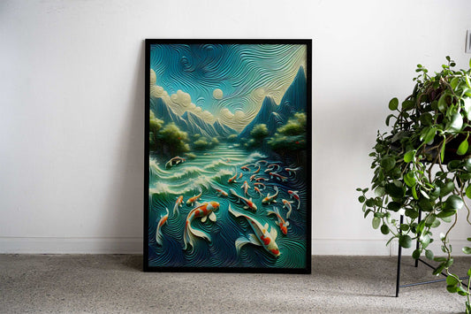 Koi Fish Pond Mountains Asian Style Poster | Wall Art for Home & Office | High-Quality Print - High-Quality Visual Display