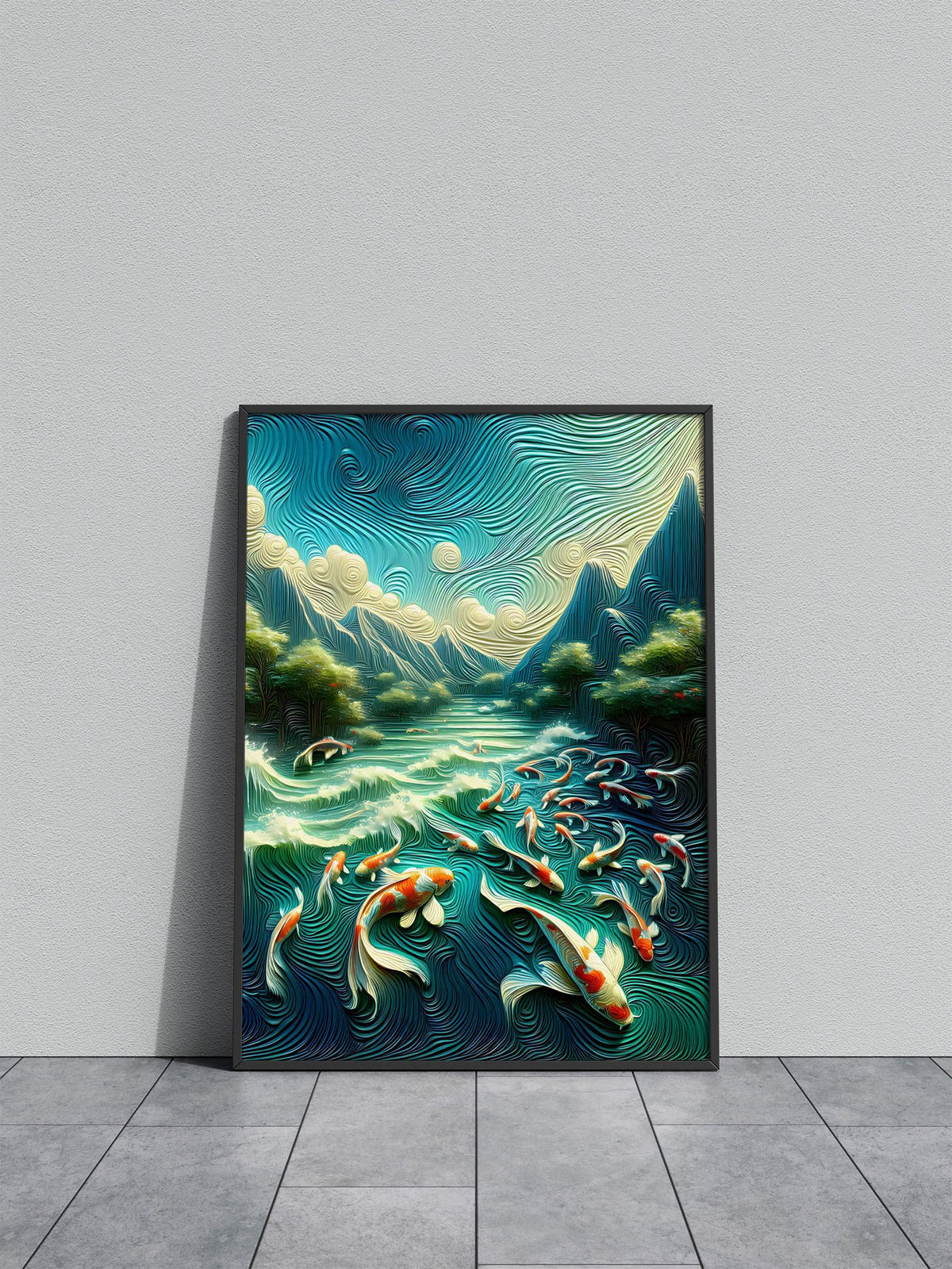 Koi Fish Pond Mountains Asian Style Poster | Wall Art for Home & Office | High-Quality Print - High-Quality Visual Display