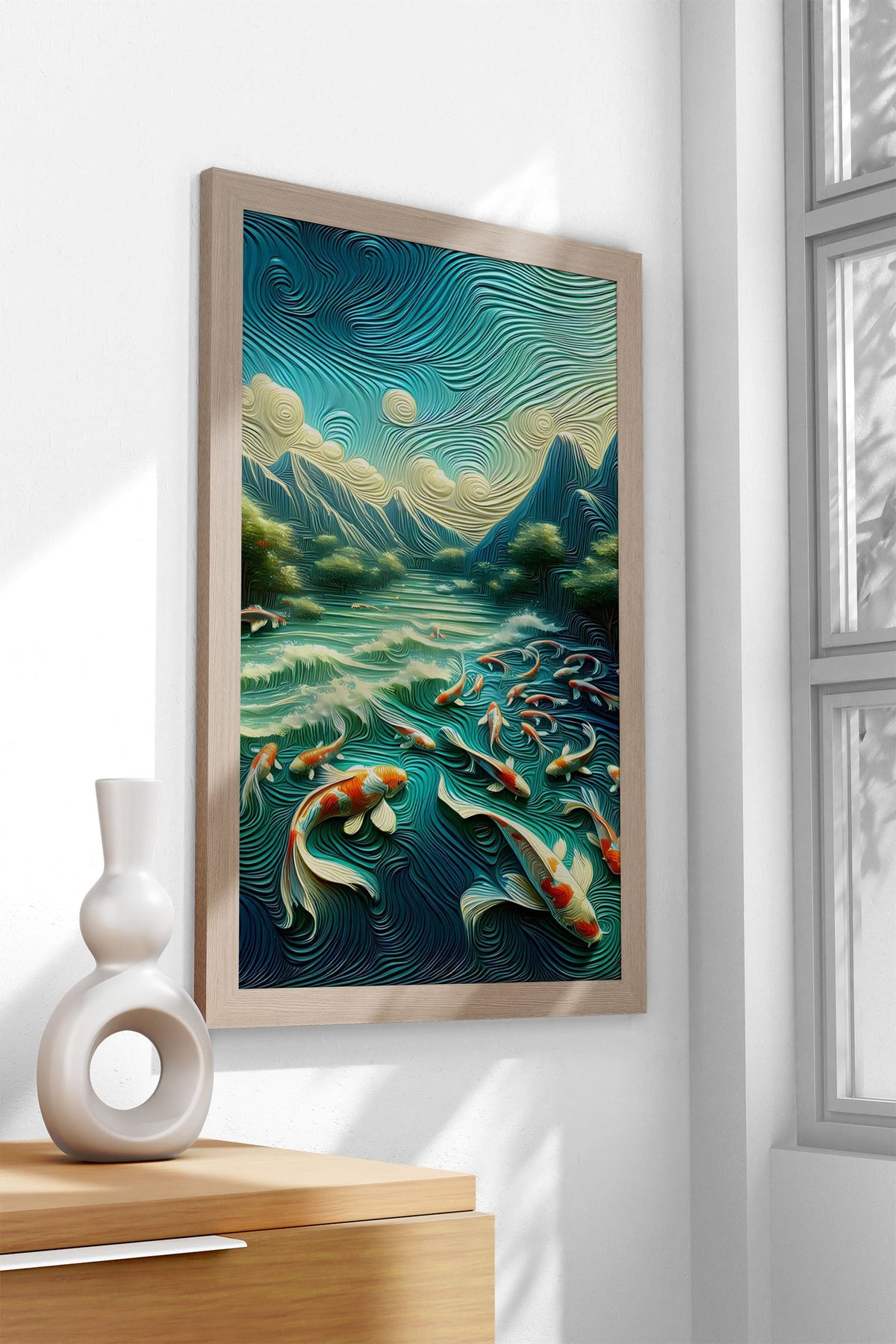 Koi Fish Pond Mountains Asian Style Poster | Wall Art for Home & Office | High-Quality Print - High-Quality Visual Display