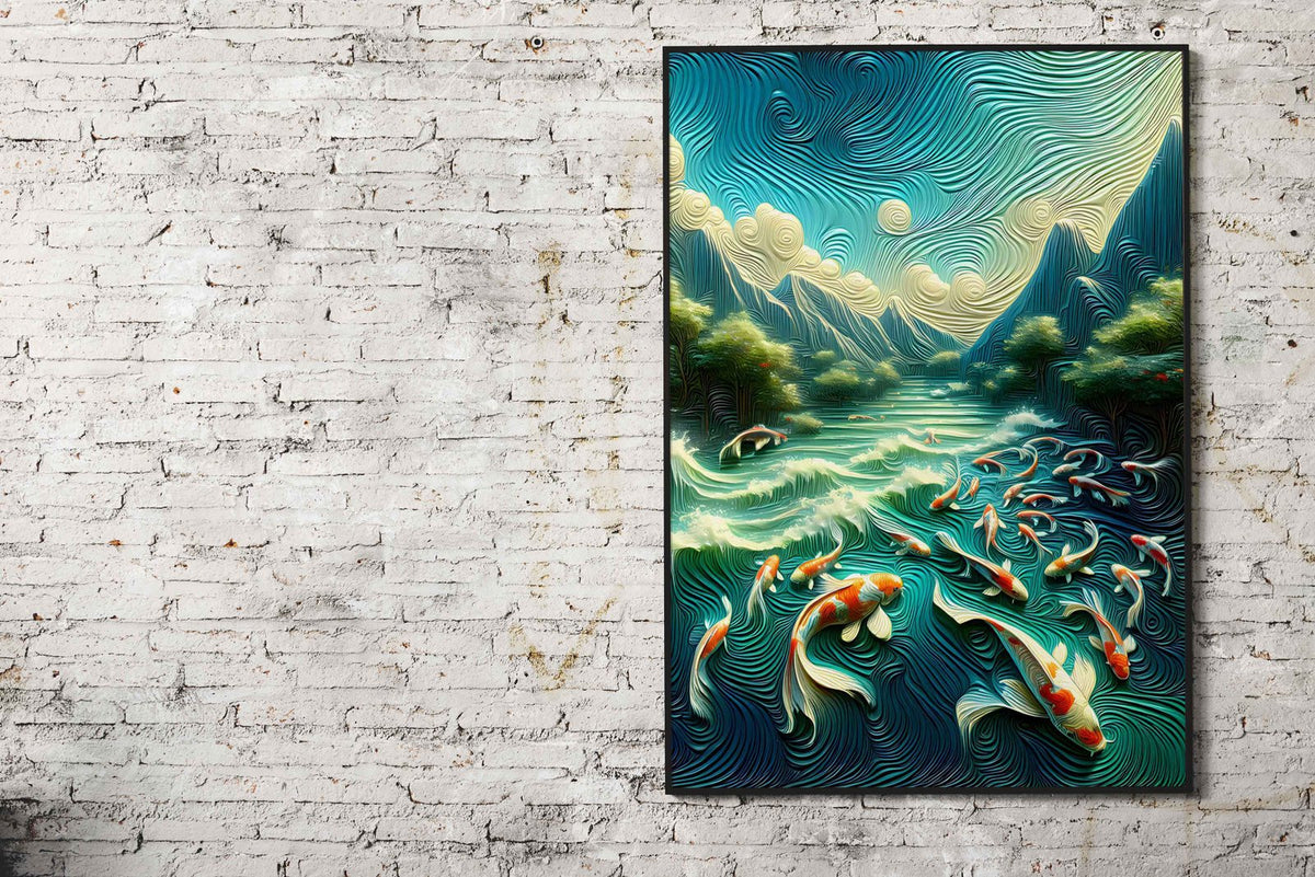 Koi Fish Pond Mountains Asian Style Poster | Wall Art for Home & Office | High-Quality Print - High-Quality Visual Display