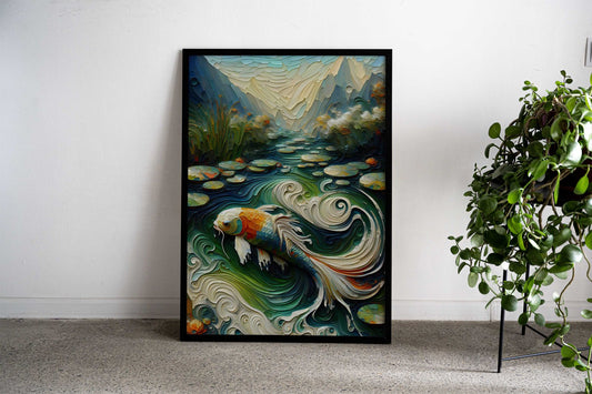 Koi Fish Pond Painting Asian Style Poster | Wall Art for Home & Office | High-Quality Print - High-Quality Visual Display