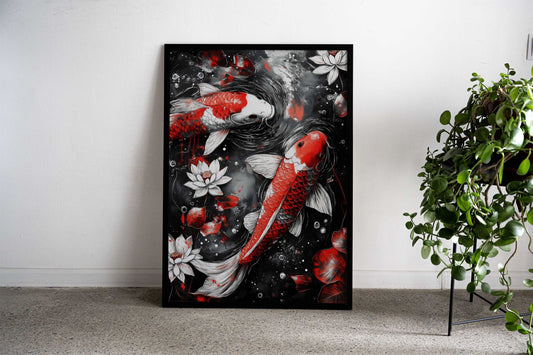 Koi Fish Watercolor Art Asian Style Poster | Wall Art for Home & Office | High-Quality Print - High-Quality Visual Display