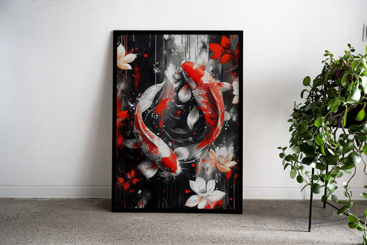 Koi Fish Watercolor balance Asian Style Poster | Wall Art for Home & Office | High-Quality Print - High-Quality Visual Display