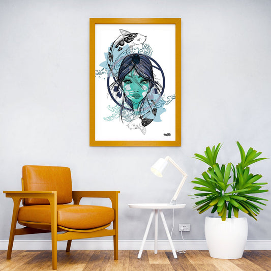 Koi Fish and Anime Woman Asian Style Poster | Wall Art for Home & Office | High-Quality Print - High-Quality Visual Display