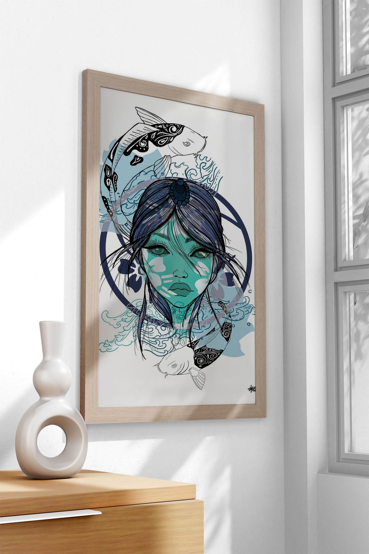 Koi Fish and Anime Woman Asian Style Poster | Wall Art for Home & Office | High-Quality Print - High-Quality Visual Display